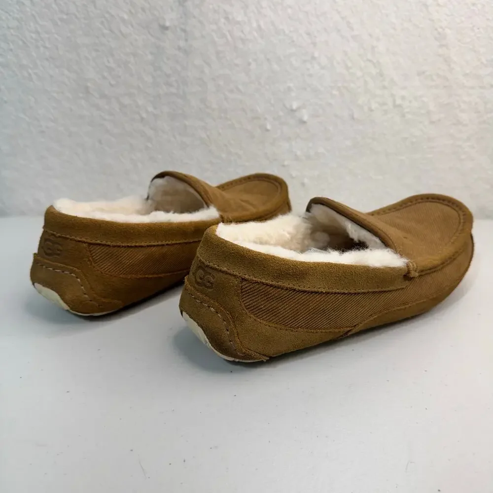 UGG Men’s Ascot Corduroy II Chestnut Sheepskin Suede Shearling Slippers Size 10